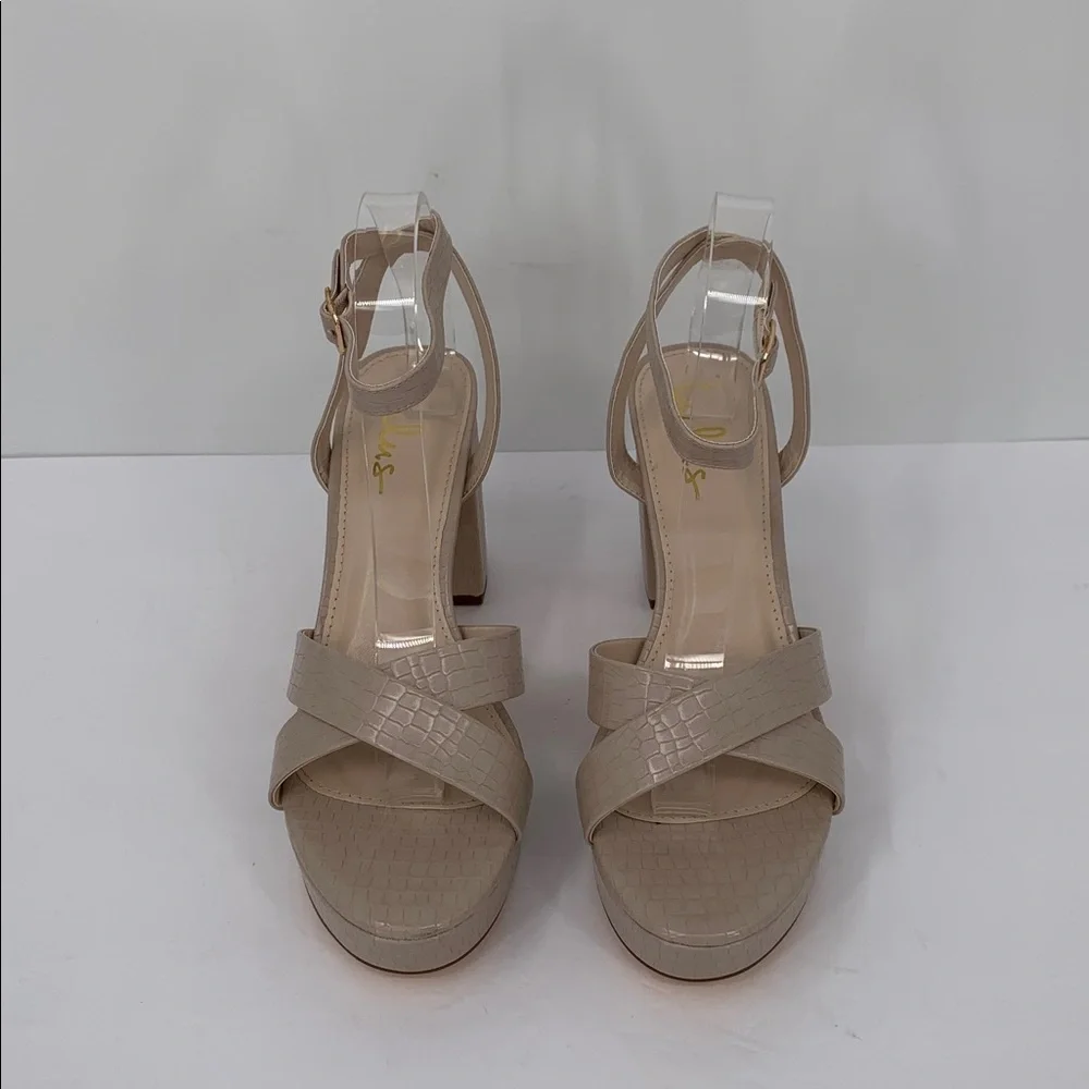 Lulus Selah platform ankle strap sandal nude tan croc heel chunky shoe new 11
